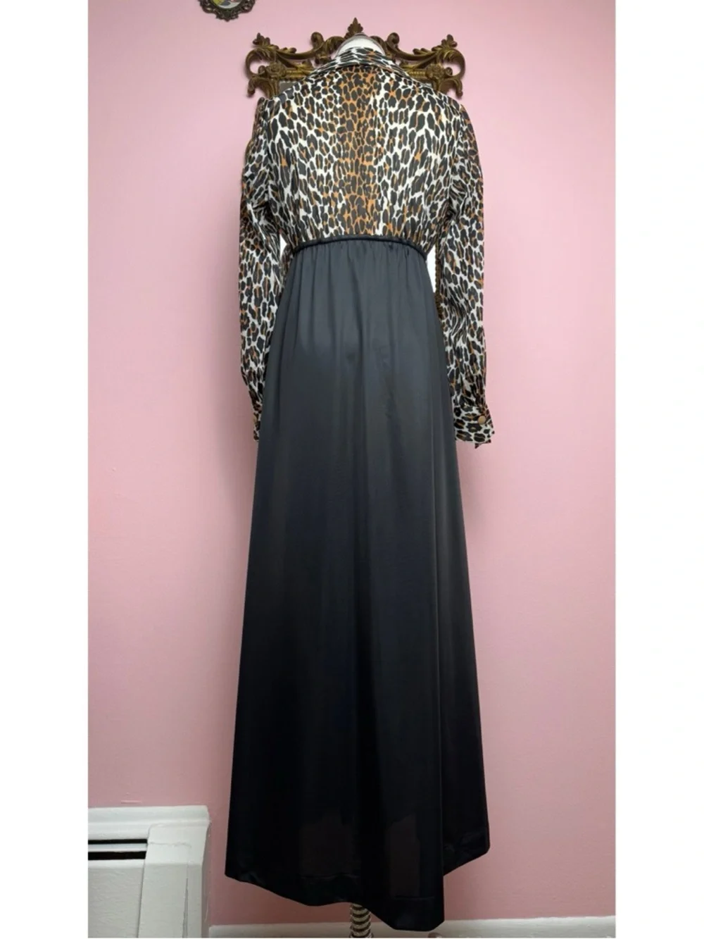 Vanity Fair Leopard Print Vintage 60s Hostess Dress Collar Nightgown Petite - Picture 5 of 6